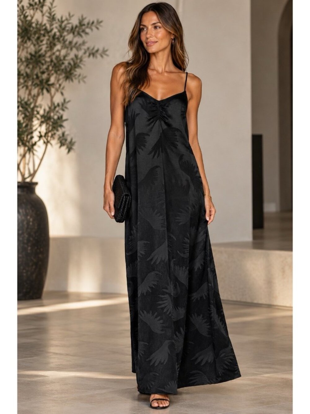 Momoni Slip Dress Maxi Black Cupro Silk 40 Small Made in Italy Sexy Vacation